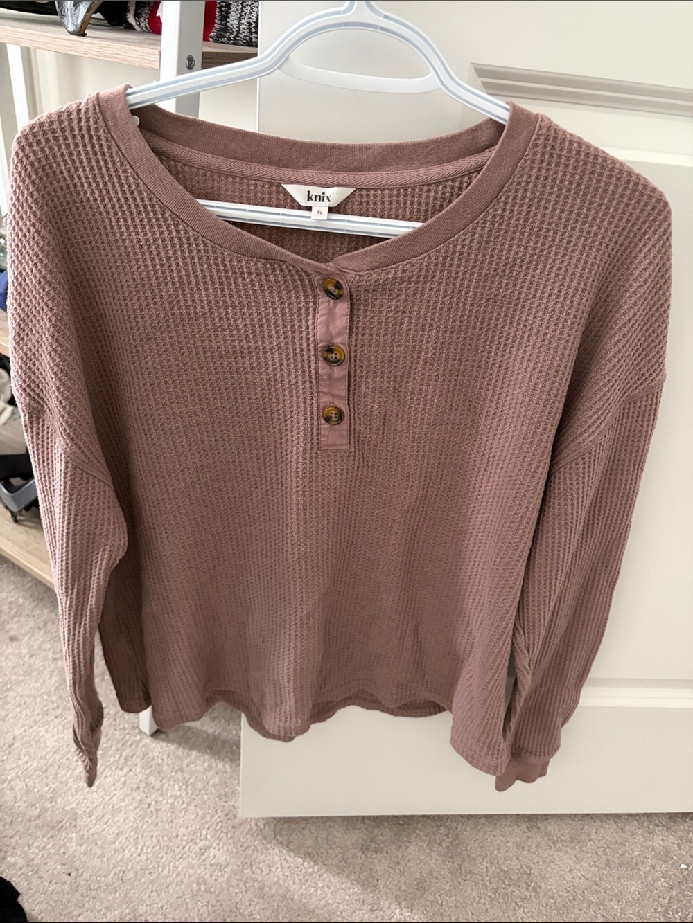 knix Women's Long Sleeve Waffle Henley Tee - Mauve